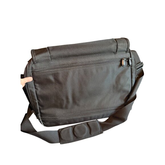 Black Nylon Messenger Bag With Multiple Compartments & Adjustable Strap - Picture 2 of 16